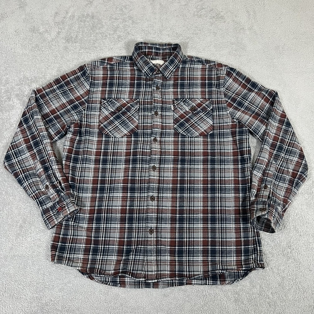 Katin Brown Navy White Plaid Casual Button-Down Shirt